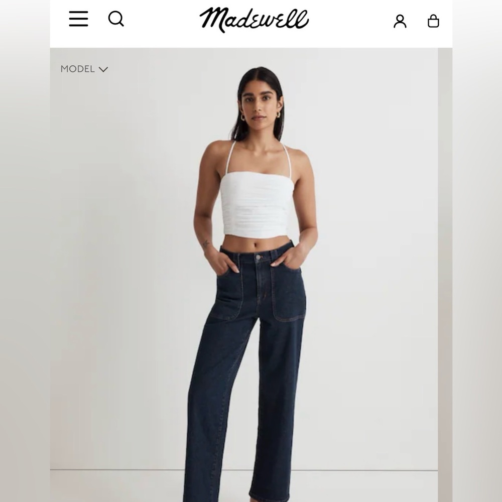 Madewell Pleated Poplin Tube Top – White Textured